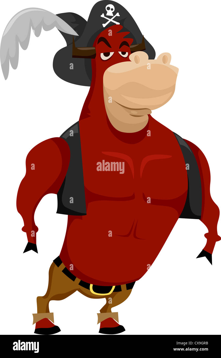 Illustration Featuring an Ox Dressed as a Pirate Stock Photo
