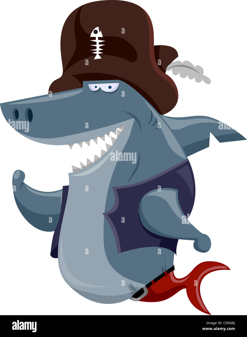 Illustration Featuring a Shark Dressed in a Pirate Costume Stock Photo