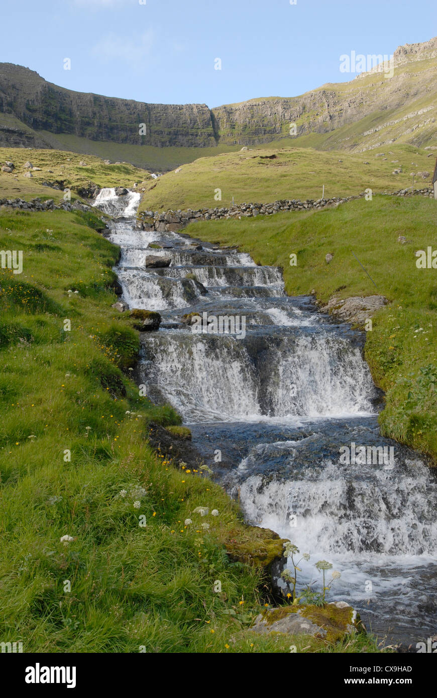 Waterfall near Muli, Bordoy Island, Faroe Islands Stock Photo