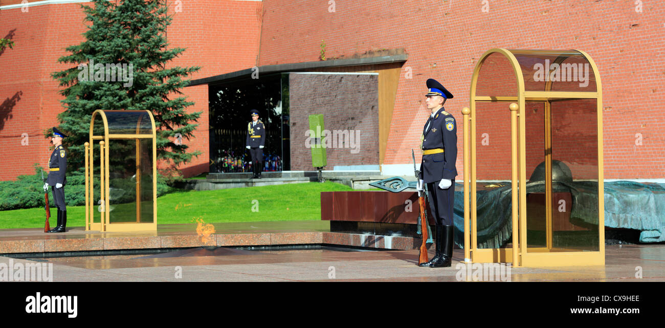 Honor Guard near the Tomb of the Unknown Soldier, Alexander Garden, Moscow, Russia Stock Photo