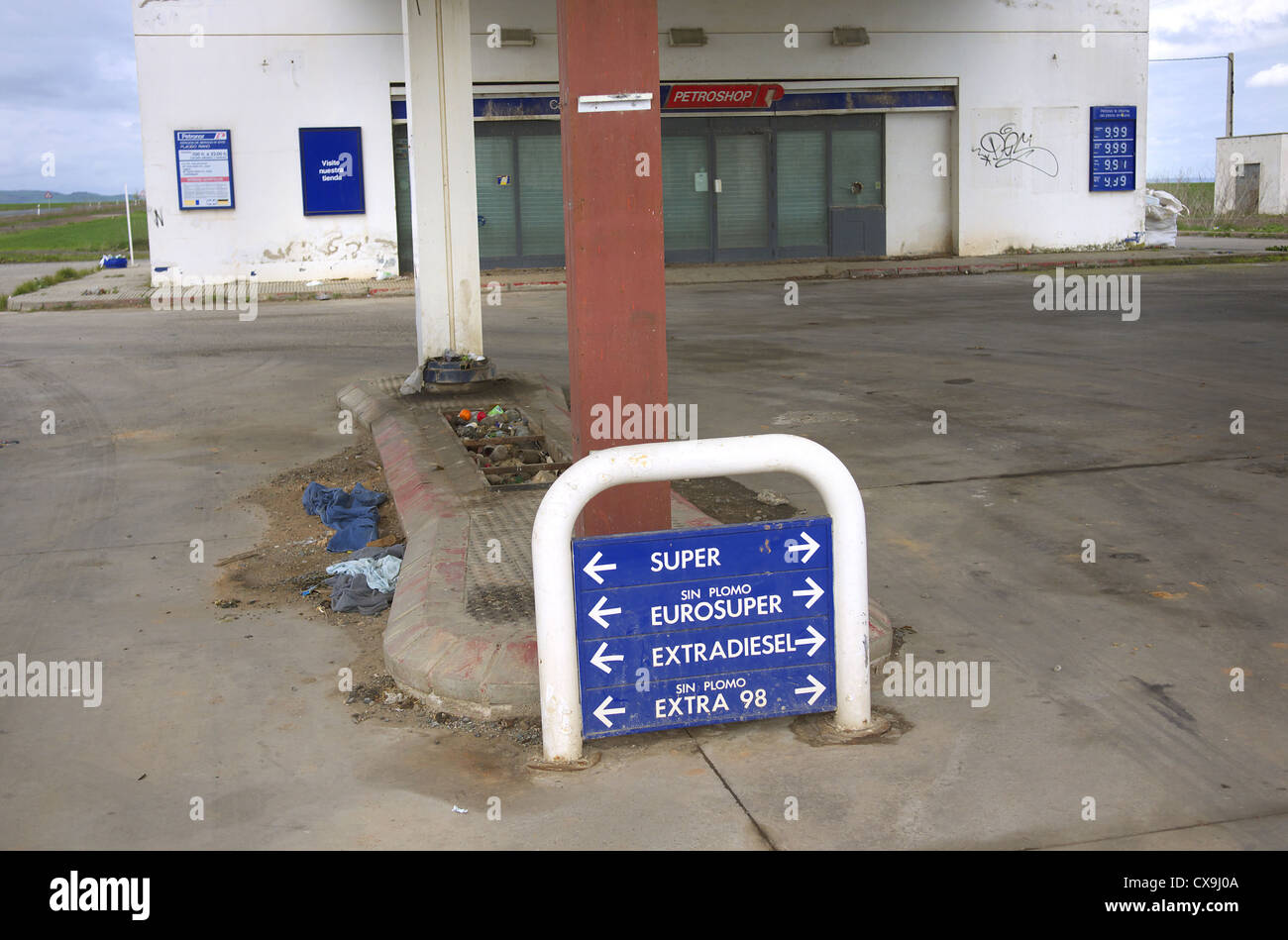 Abandoned filling station in Spain. Stock Photo