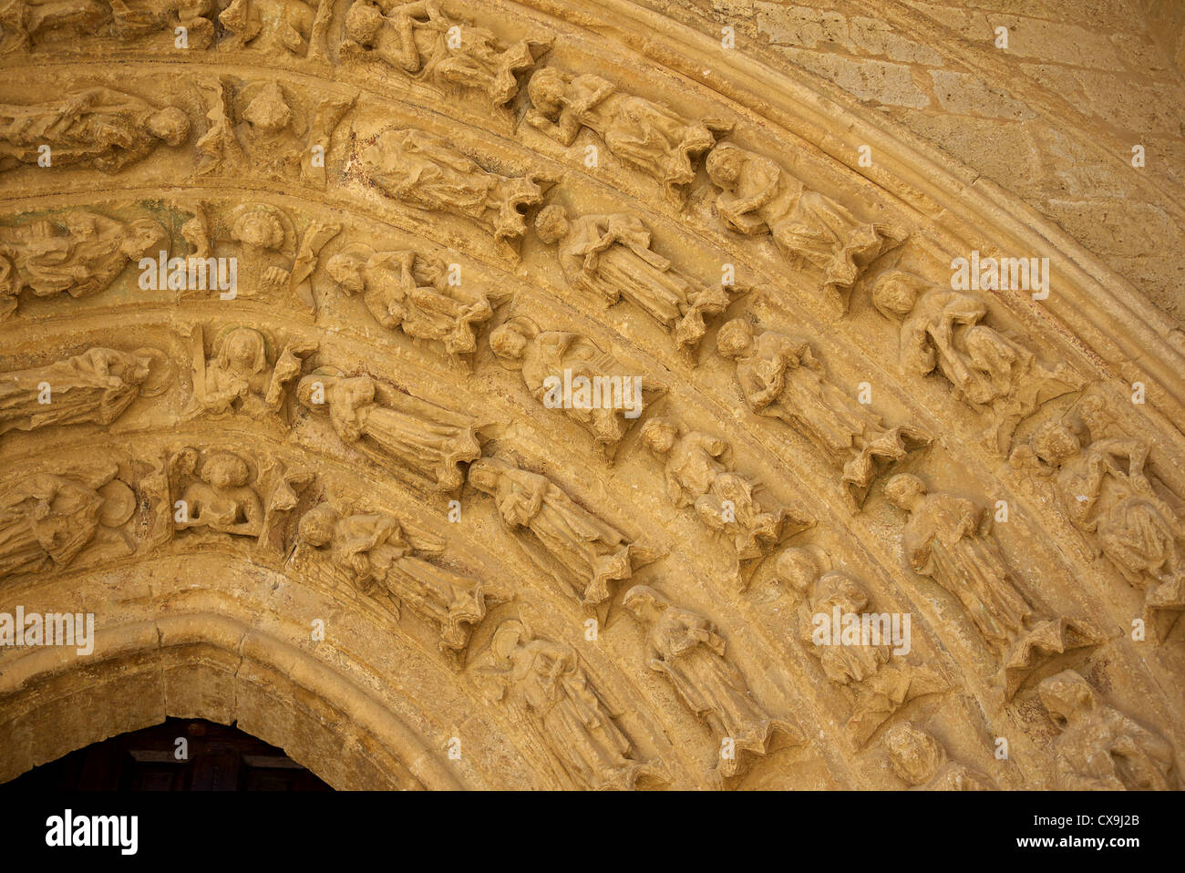 Stonework detail at the church of Santa Maria in Villalcazar de Sirga, Spain. Stock Photo