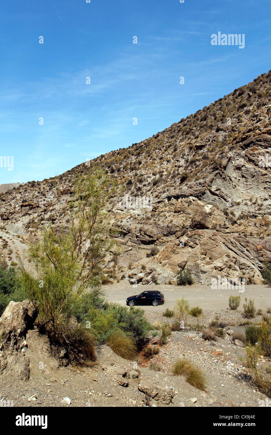 Off-road motoring holiday in the desert arid landscape of Almeria, Spain Stock Photo