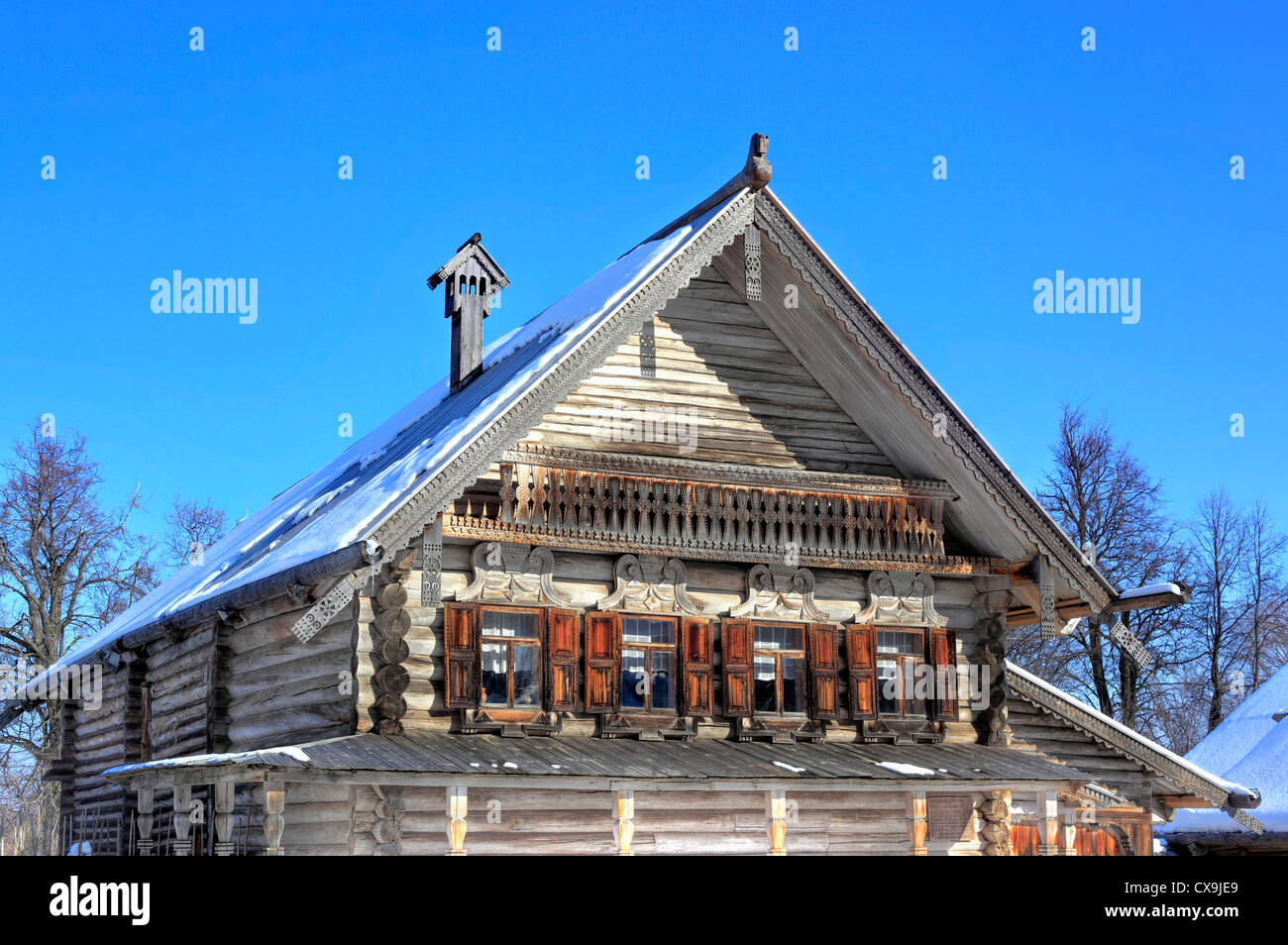 Traditional wooden house (1882), Museum of wooden architecture Vitoslavlicy, Veliky Novgorod, Novgorod region, Russia Stock Photo