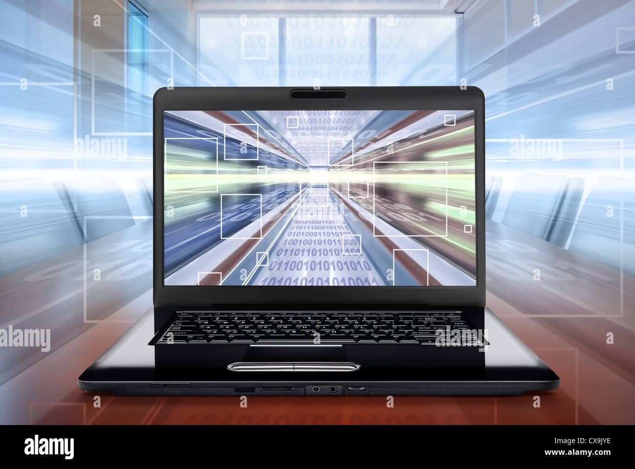 computer technology background with laptop. Digital illustration Stock ...