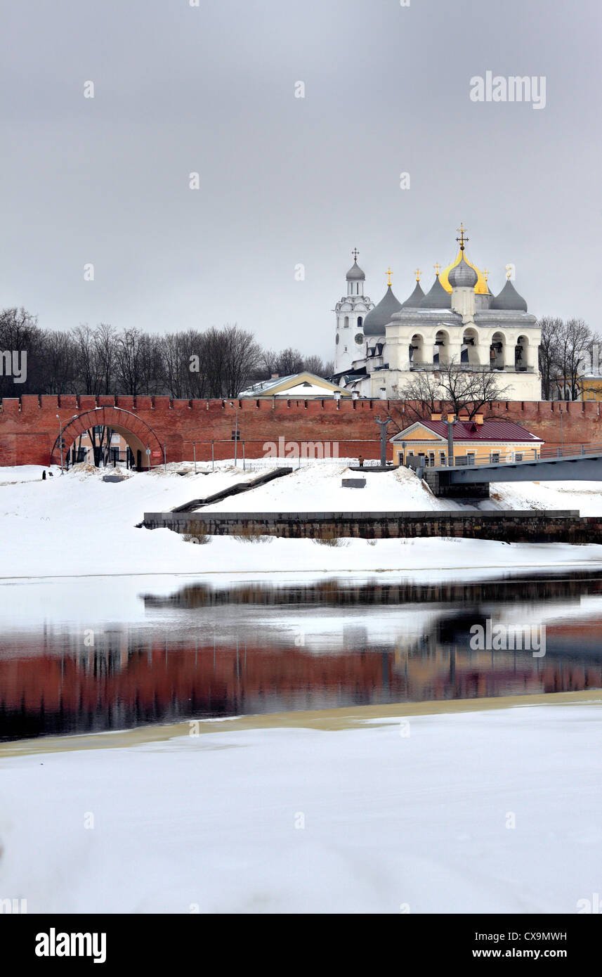 Novgorod Kremlin and river Volkhov, Veliky Novgorod, Novgorod region, Russia Stock Photo