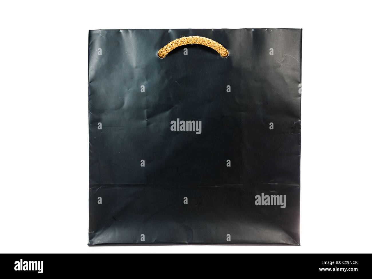 black paper bag with handles on white background isolated Stock Photo