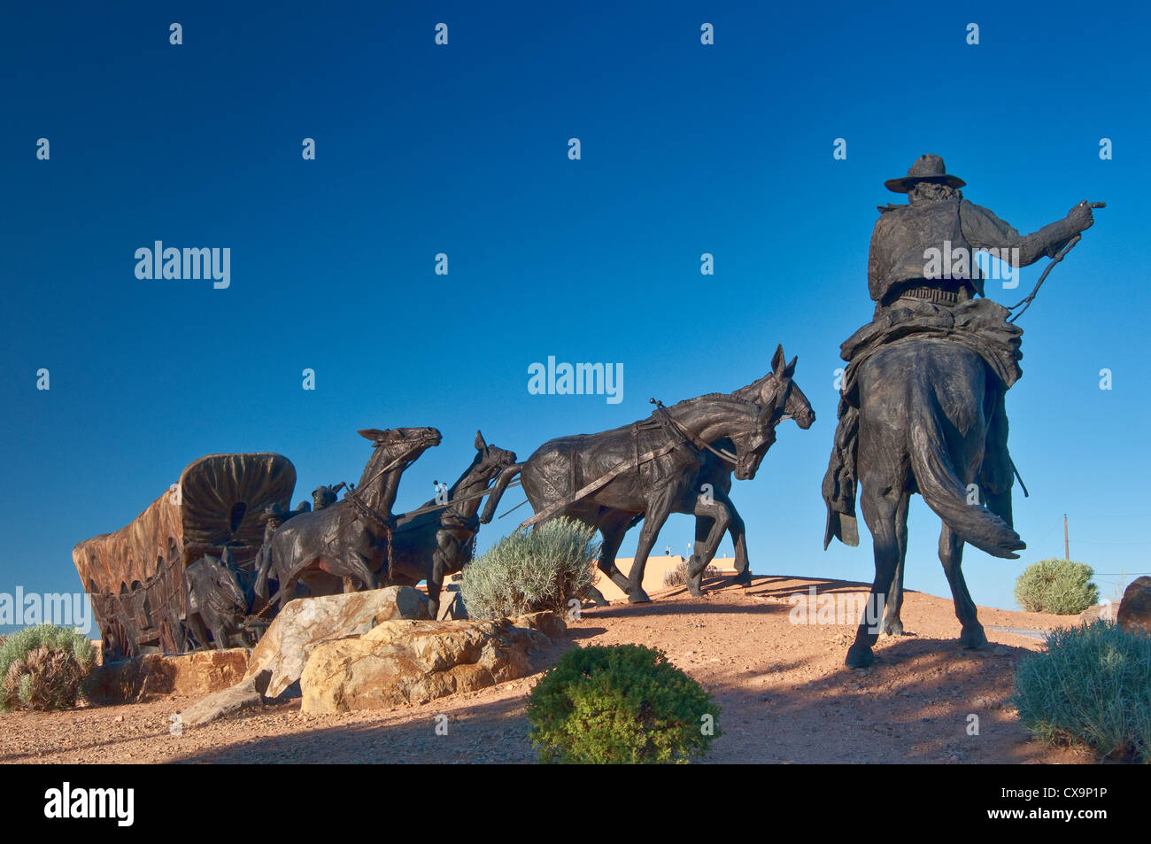 Journey's End, bronze sculpture by Reynaldo 'Sonny' Rivera at Museum Hill, Santa Fe, New Mexico, USA Stock Photo