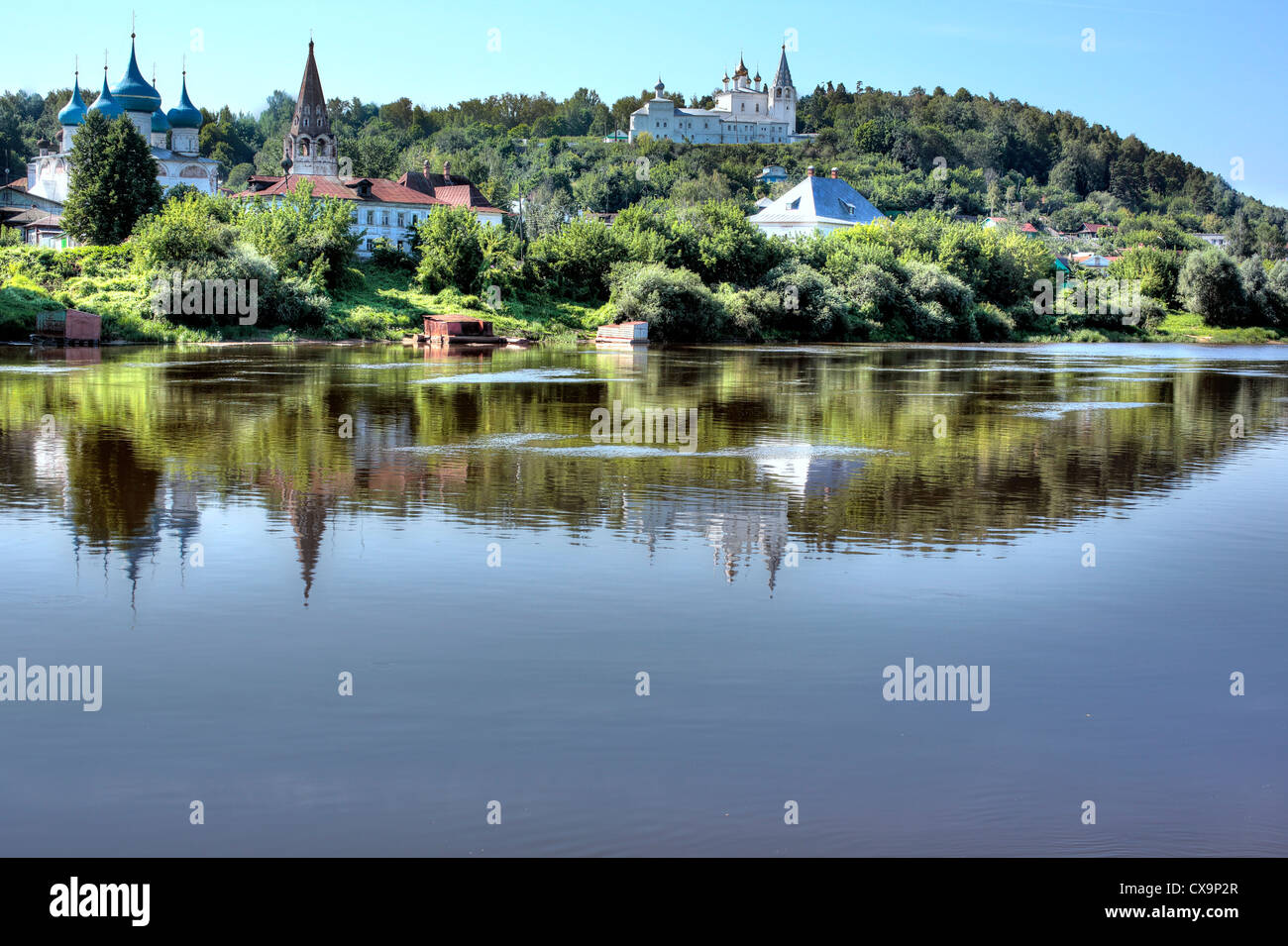 Cityscape of Gorokhovets with river Klyazma, Gorokhovets, Vladimir region, Russia Stock Photo