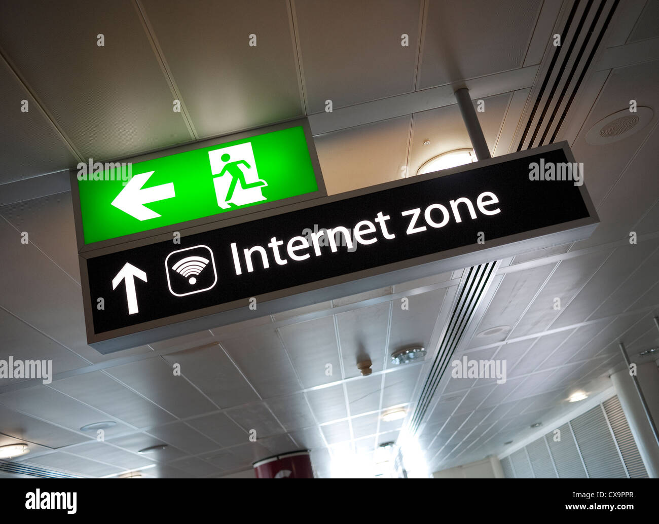 internet zone sign at gatwick airport terminal, england Stock Photo