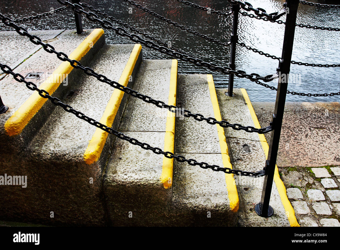 Well worn dockside steps at the Albert Dock complex in Liverpool, UK. Stock Photo