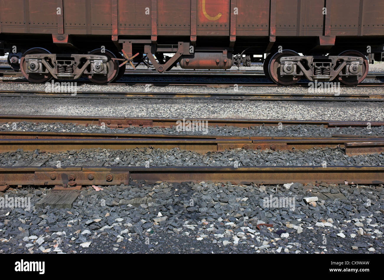 Rail freight train wagon. Stock Photo