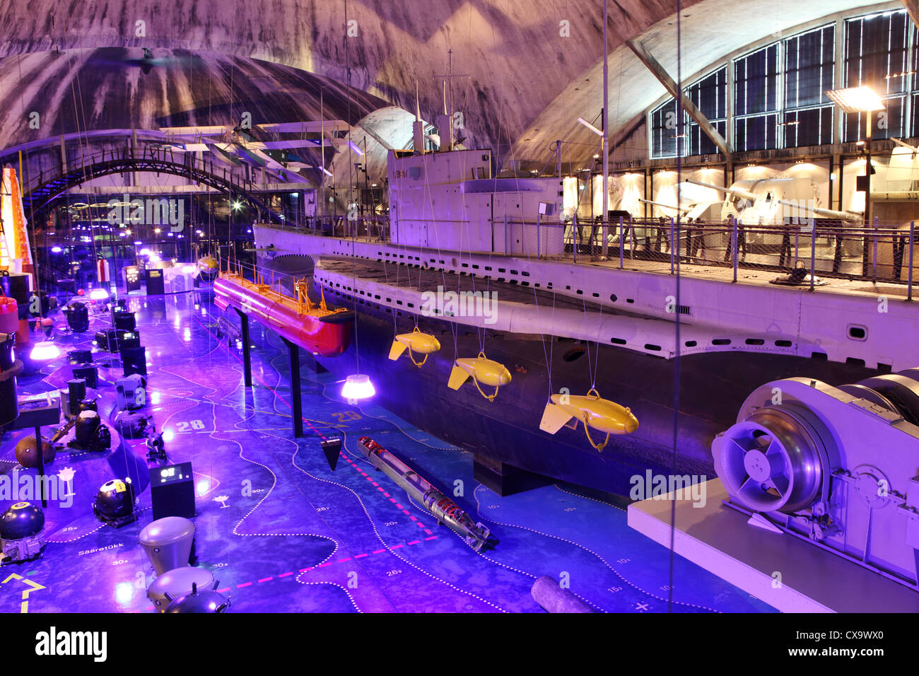 The Lembit submarine in the main hall of the Seaplane Harbour Museum in Tallinn, Estonia. Stock Photo