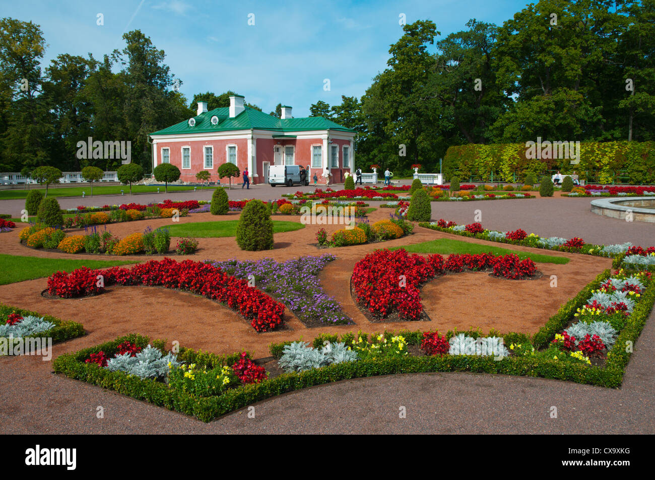 Flower garden of 18th century Baroque style Kadriorg Palace in Kadrioru park the Kadriorg park Tallinn Estonia Europe Stock Photo