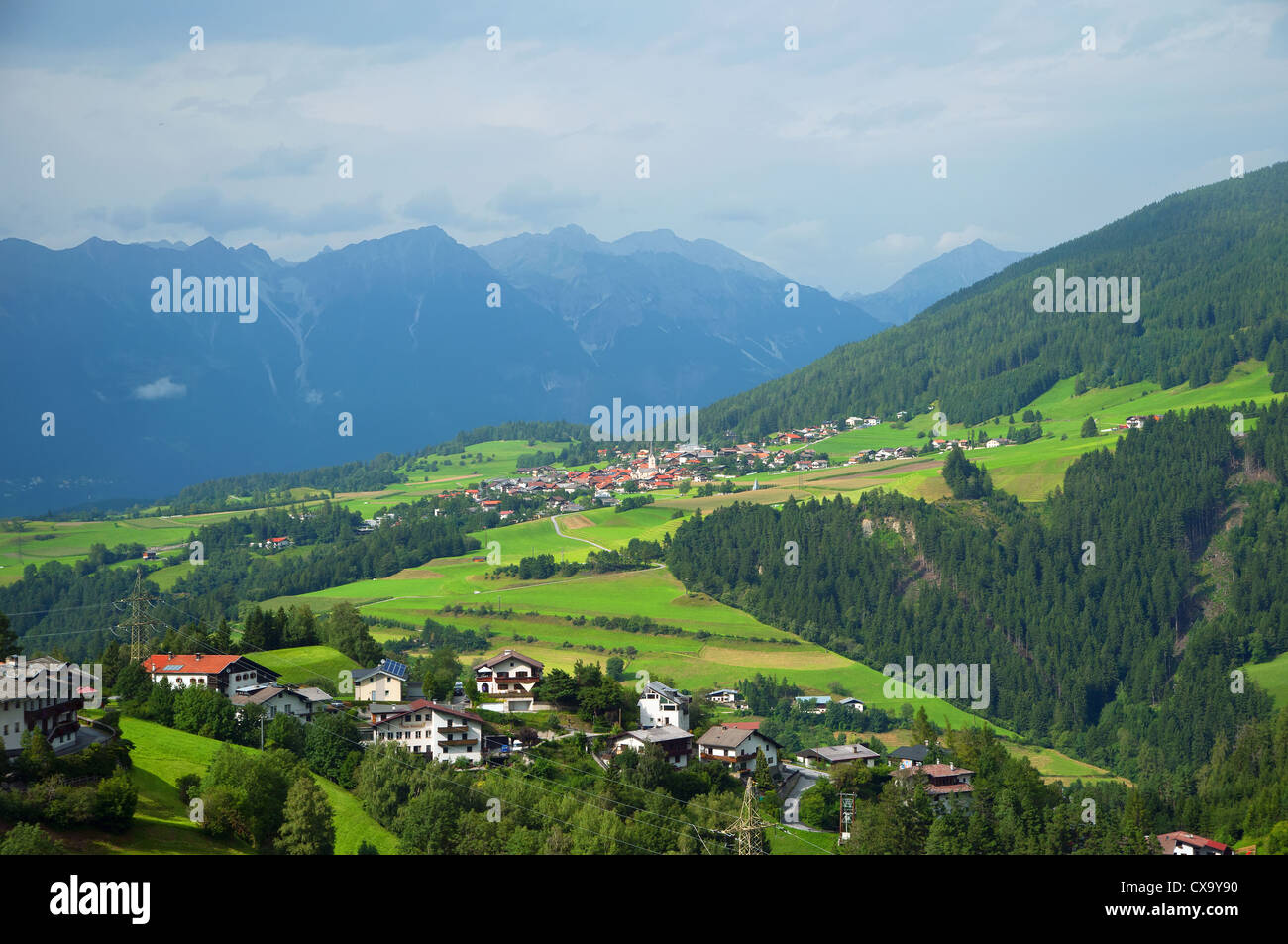 panorama of a village in the Austrian Alps Stock Photo - Alamy