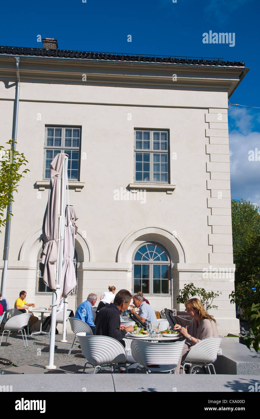 Restaurant terrace outside National museum of Architecture Kvadraturen district old town Oslo Norway Europe Stock Photo