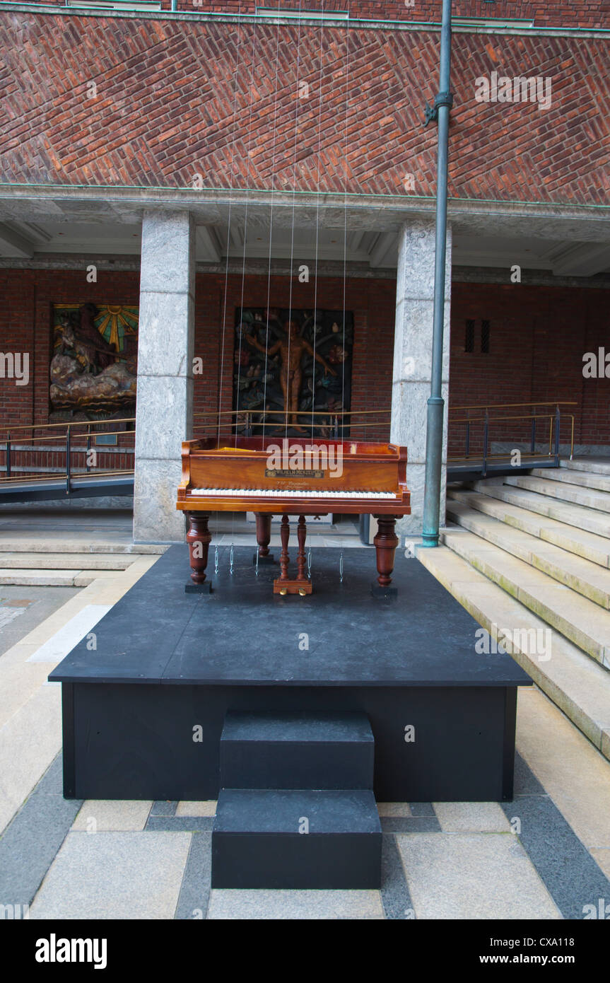 A Piano listening to Itself the Nordheim variation outside Rådhus the Town Hall Sentrum central Oslo Norway Europe Stock Photo
