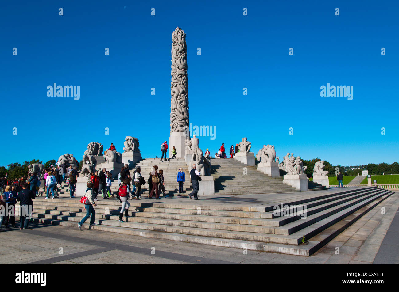 Vigeland Park central walkway with statues by Gustav Vigeland in Frognerparken park Frogner district Oslo Norway Europe Stock Photo