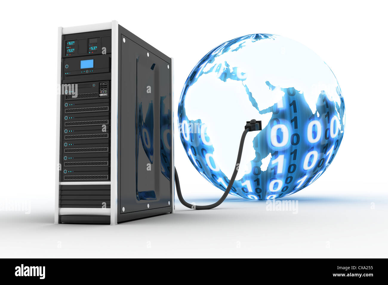 Server and binnary world (done in 3d) Stock Photo