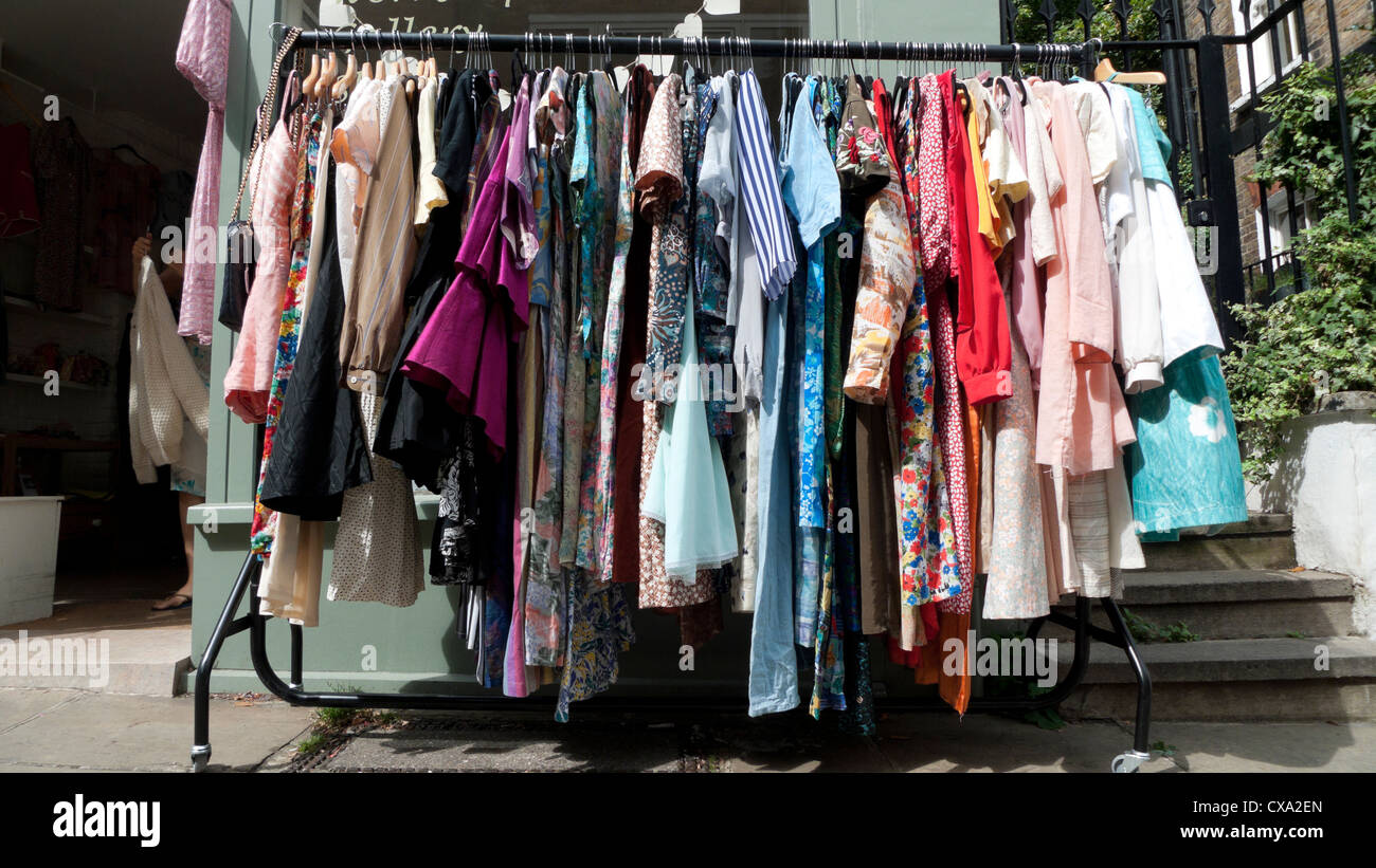 Charlie Fox Trot Pop-Up Shop with a vintage clothing rail Flask Walk  Hampstead Village London England Stock Photo - Alamy