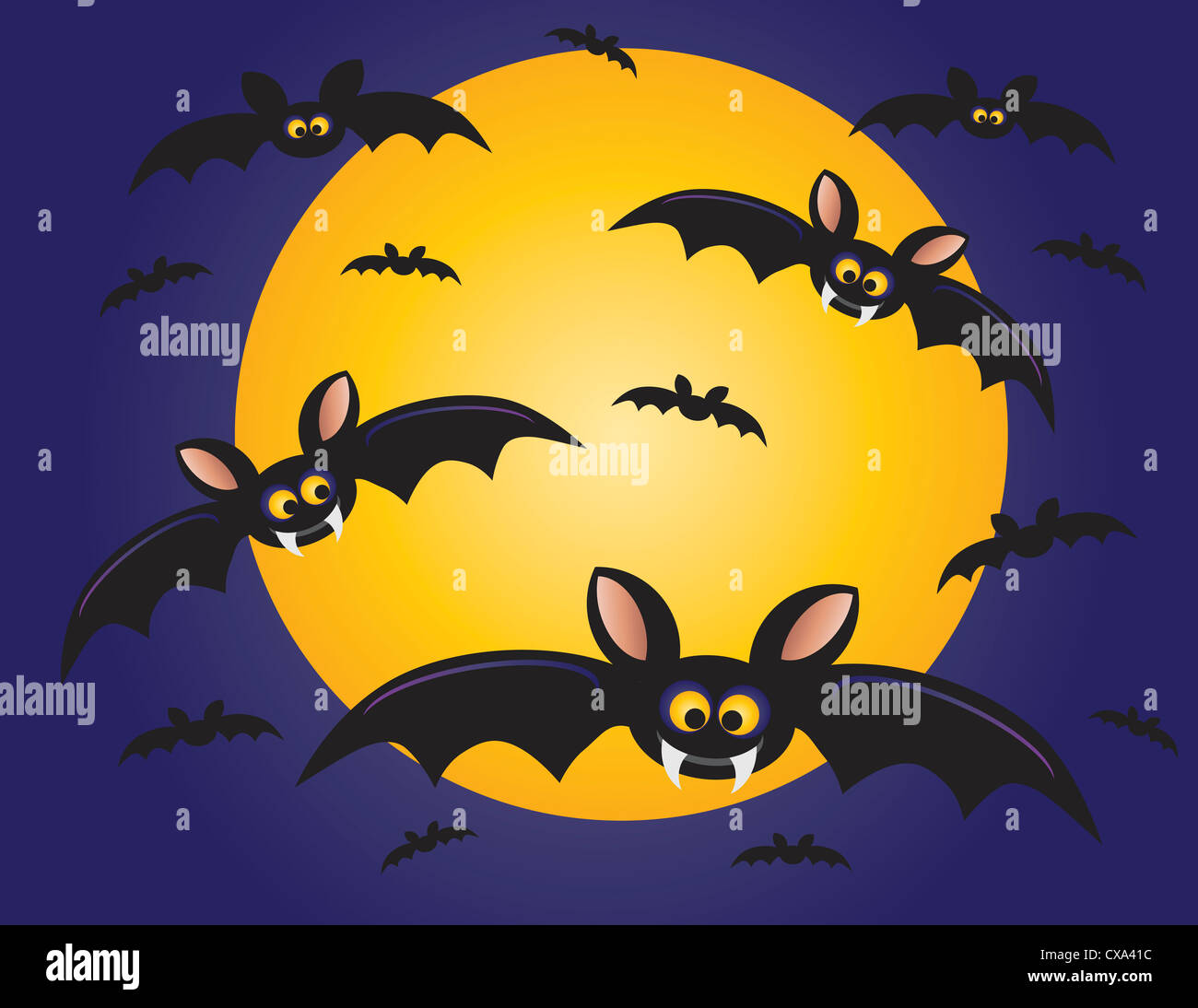 Halloween Flying Bats with Moon Background Illustration Stock Photo - Alamy