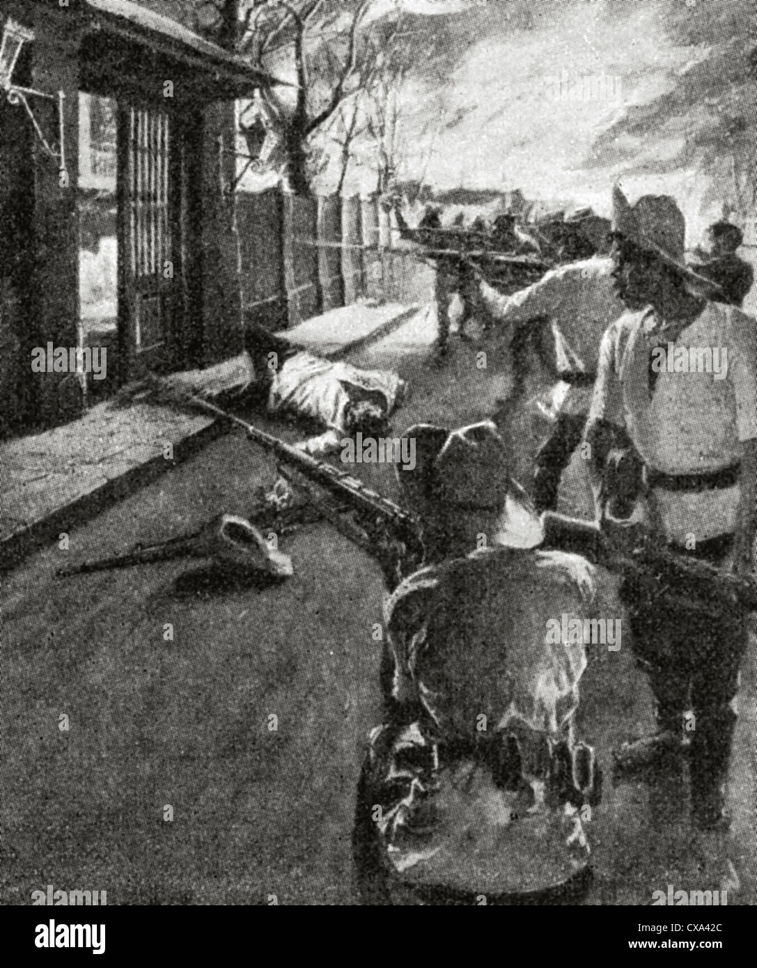 Philippine War of Independence. Manila. Insurgent attack on the barracks of 13th Minnesota Volunteers, during the Tondo Fire. Stock Photo