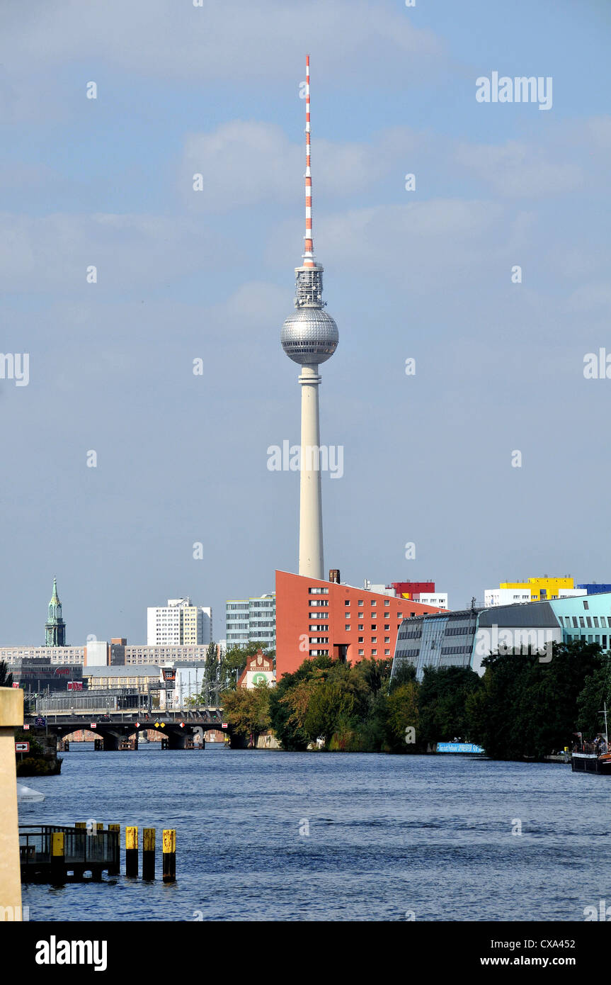 television tower and Spree river Berlin Germany Stock Photo