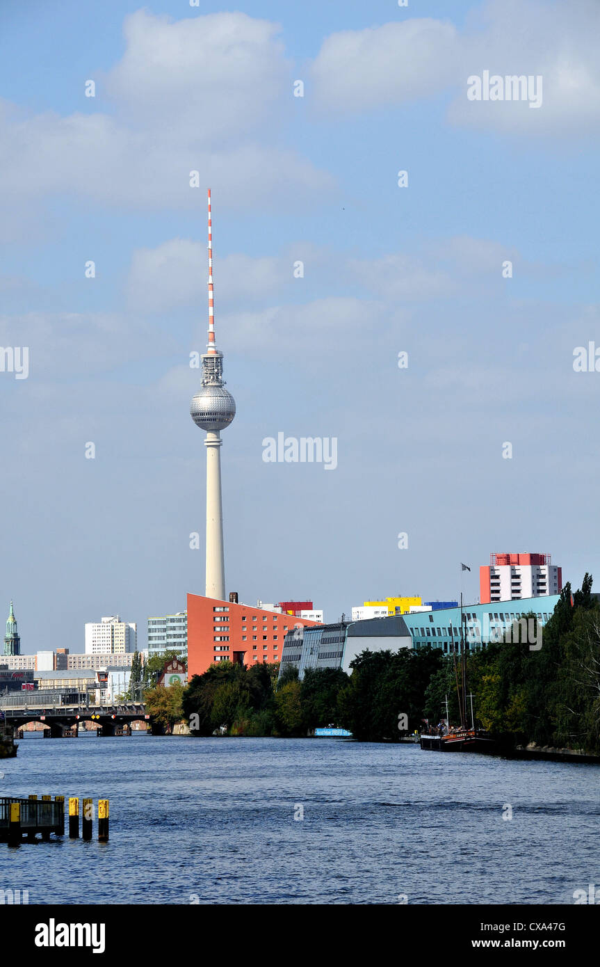 television tower and Spree river Berlin Germany Stock Photo