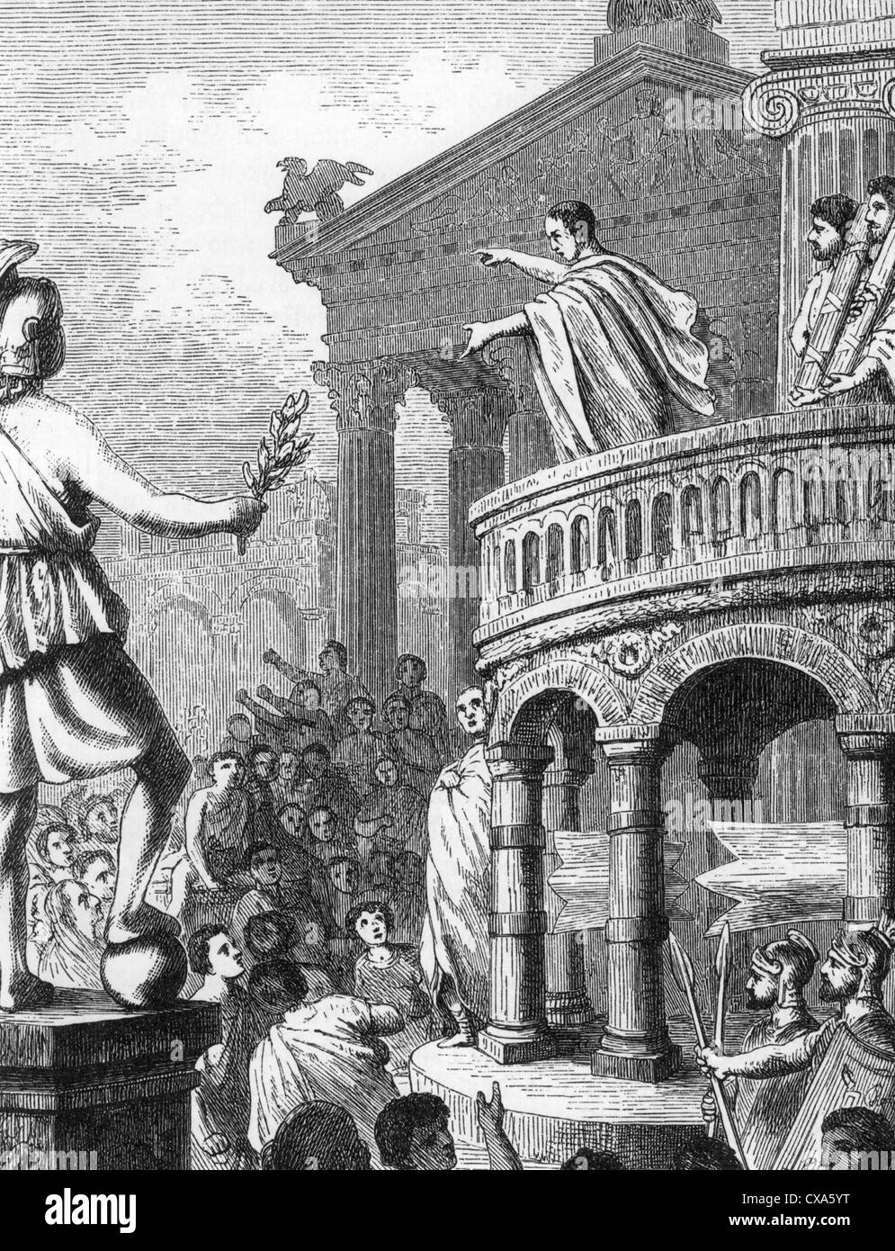 MARCUS TULLIUS CICERO (c 106-43 BC)  Roman lawyer and philosopher using his oratorical powers in a 19th century engraving Stock Photo