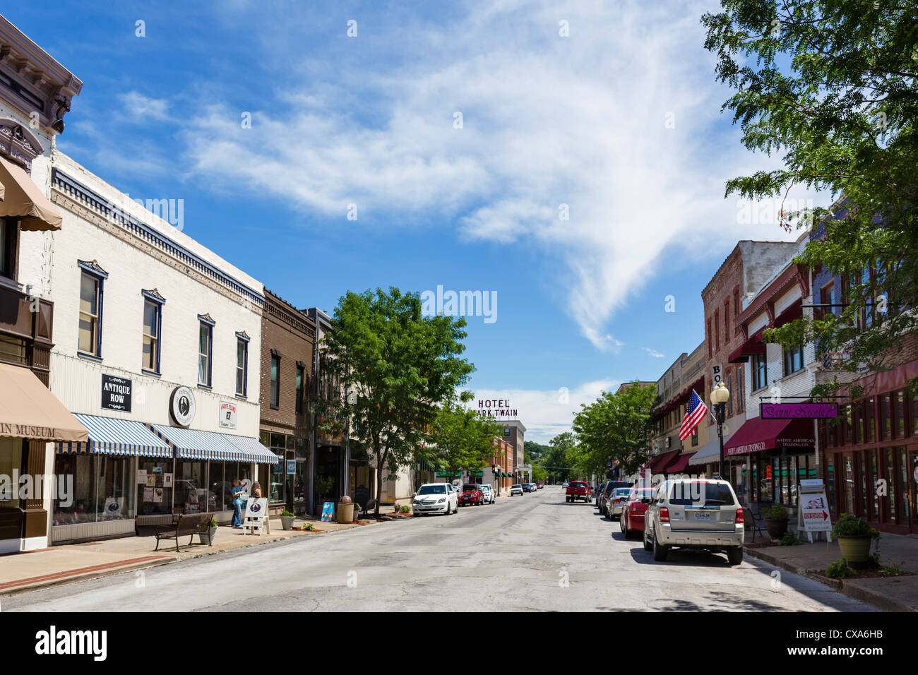 Main Street in Hannibal, Missouri, home town of Mark Twain, USA Stock Photo