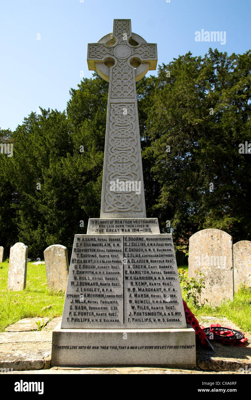 Westbourne War memorial in the grounds of the St John the Baptist