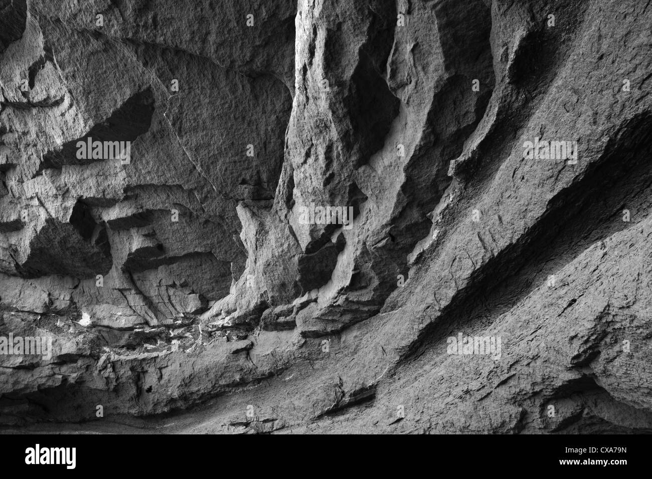 Black and white image of eroded sandstone. Stock Photo