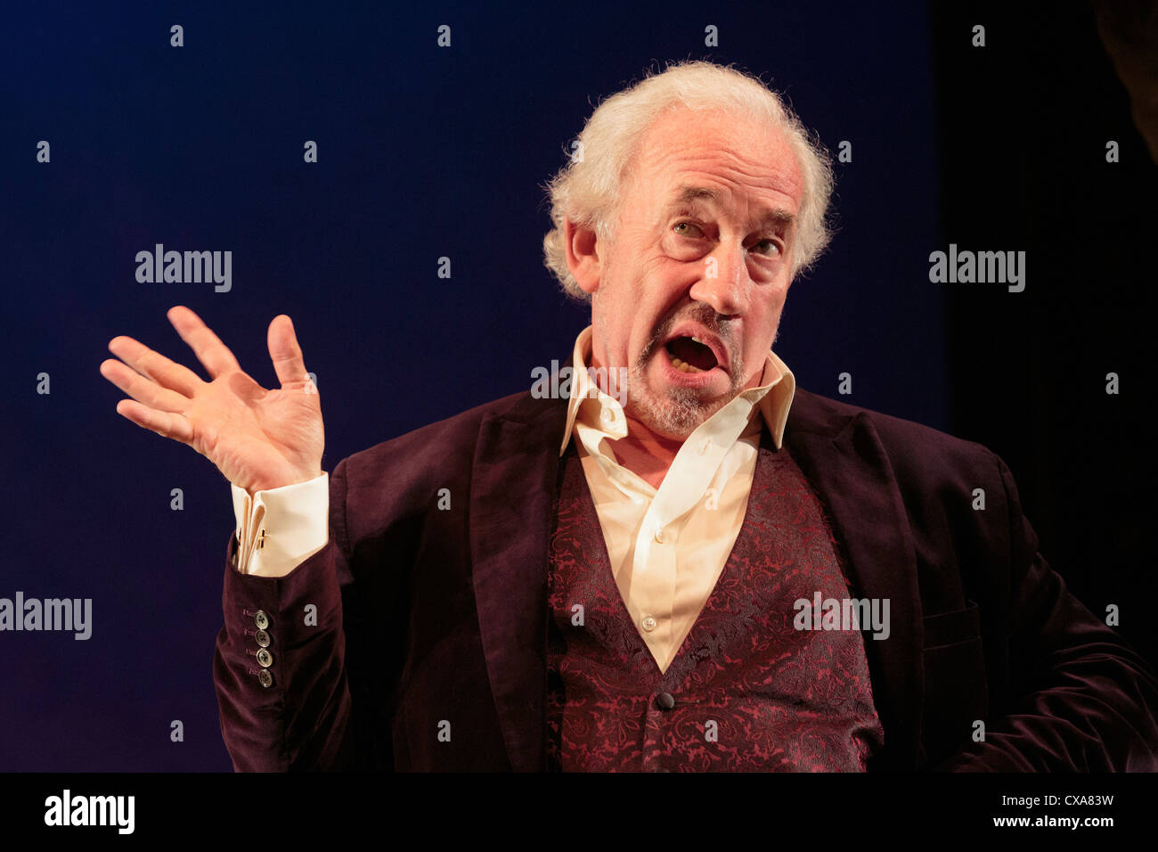 Actor Simon Callow performs the one-man show 'The Mystery of Charles Dickens' at London's Playhouse Theatre Stock Photo