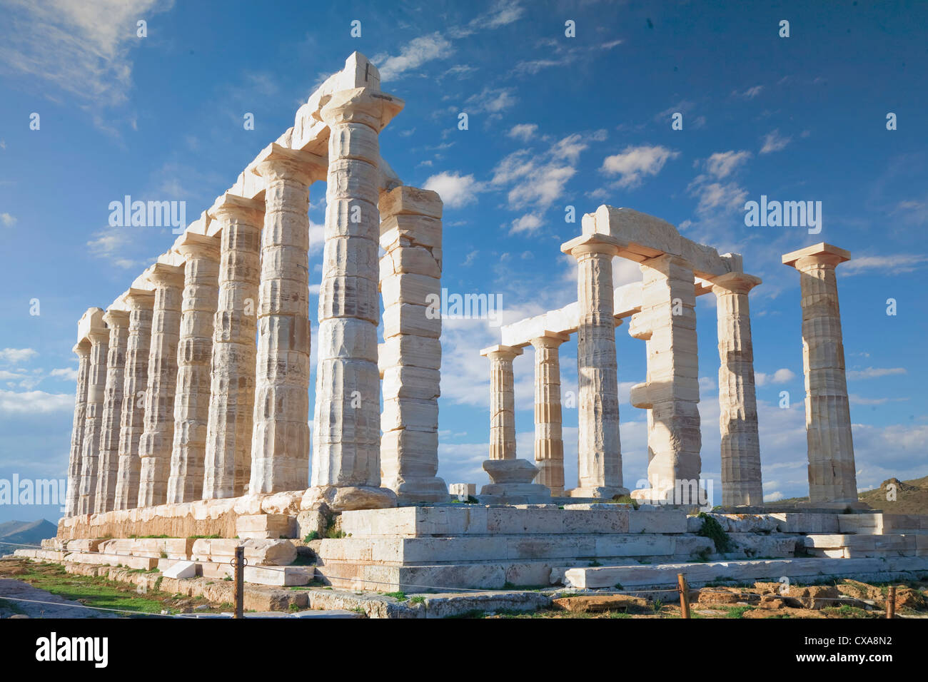 Temple of Poseidon , 440 BC., at Cape Sounion near Athens, Greece. Stock Photo