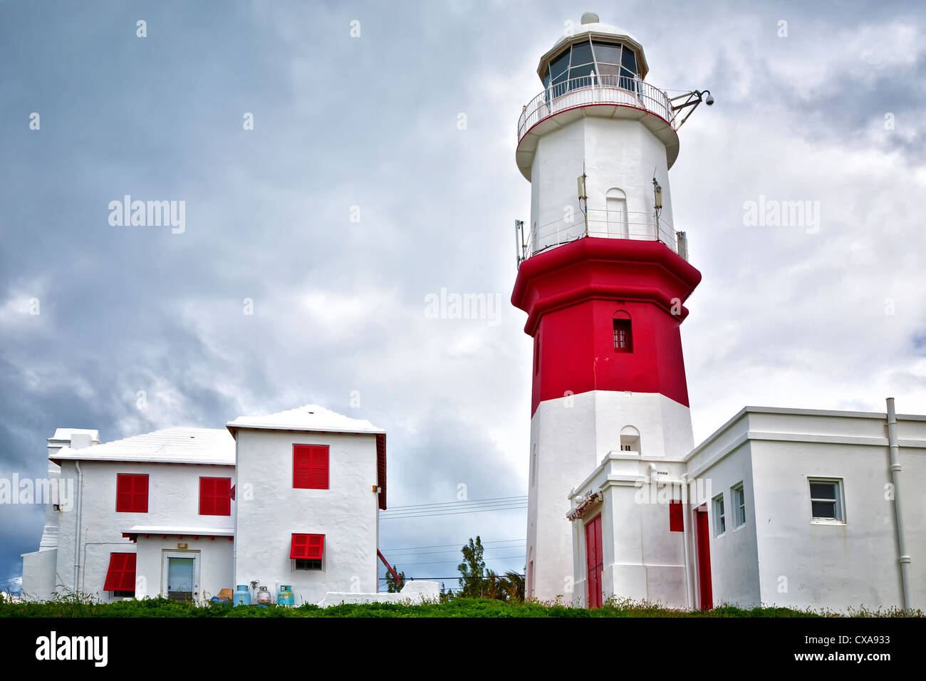 Stormy skies at St. David's Lighthouse in Bermuda. Stock Photo