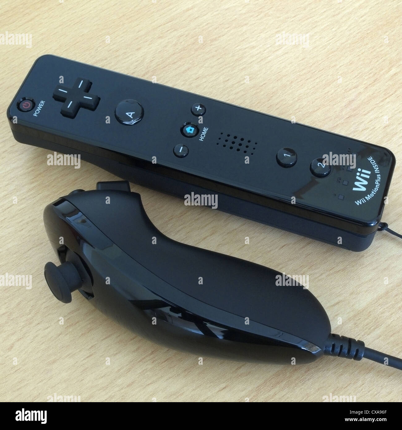 Nintendo Wii Black Remote Controller and Nunchuck on a Wooden Background  Stock Photo - Alamy