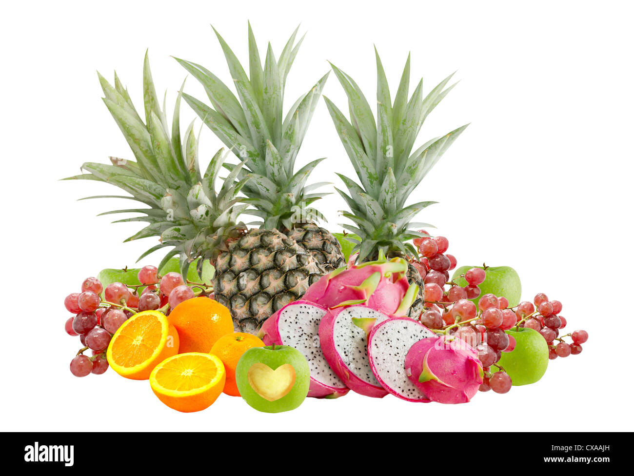 Fresh mix fruits on white background Stock Photo