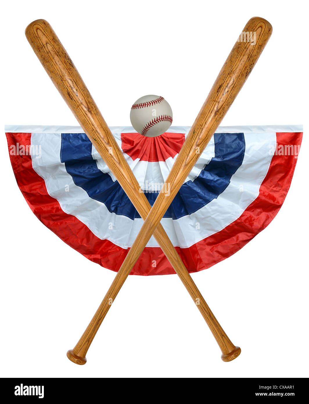 Baseball bats ball and banner isolated over white background Stock Photo