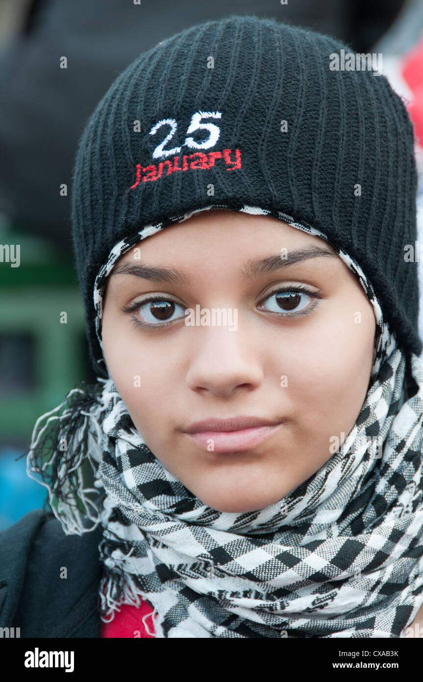 Egyptian woman on the first anniversary of the egyptian revolution tahrir square cairo Stock Photo