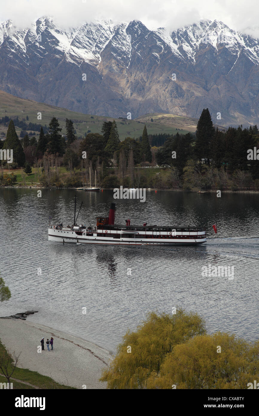 Steamship SS Earnslaw on Lake Wakatipu, Queenstown, South Island, New Zealand Stock Photo