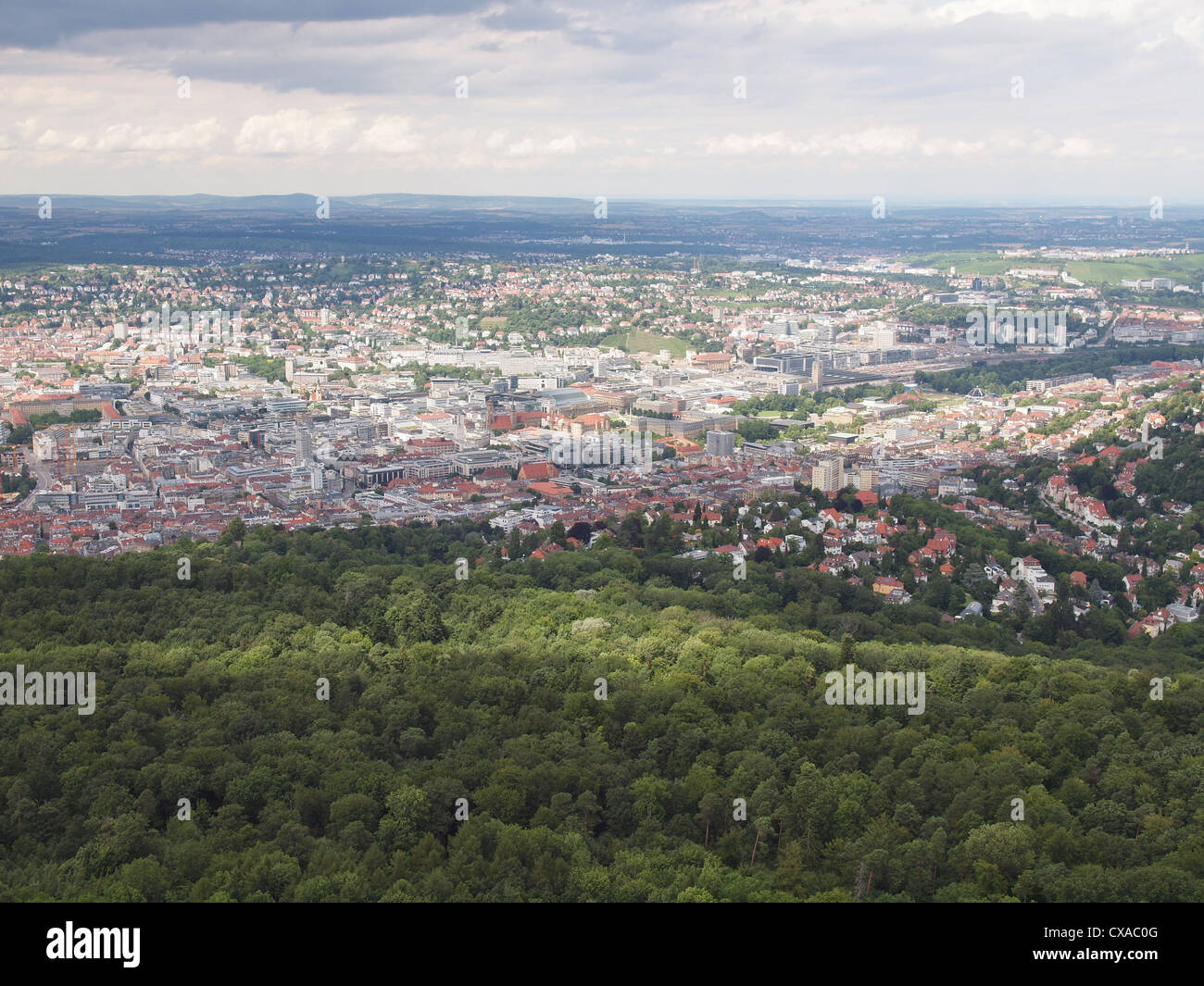 Aerial view of the city of Stuttgart in Germany seen form the Fernsehturm TV Tower Stock Photo