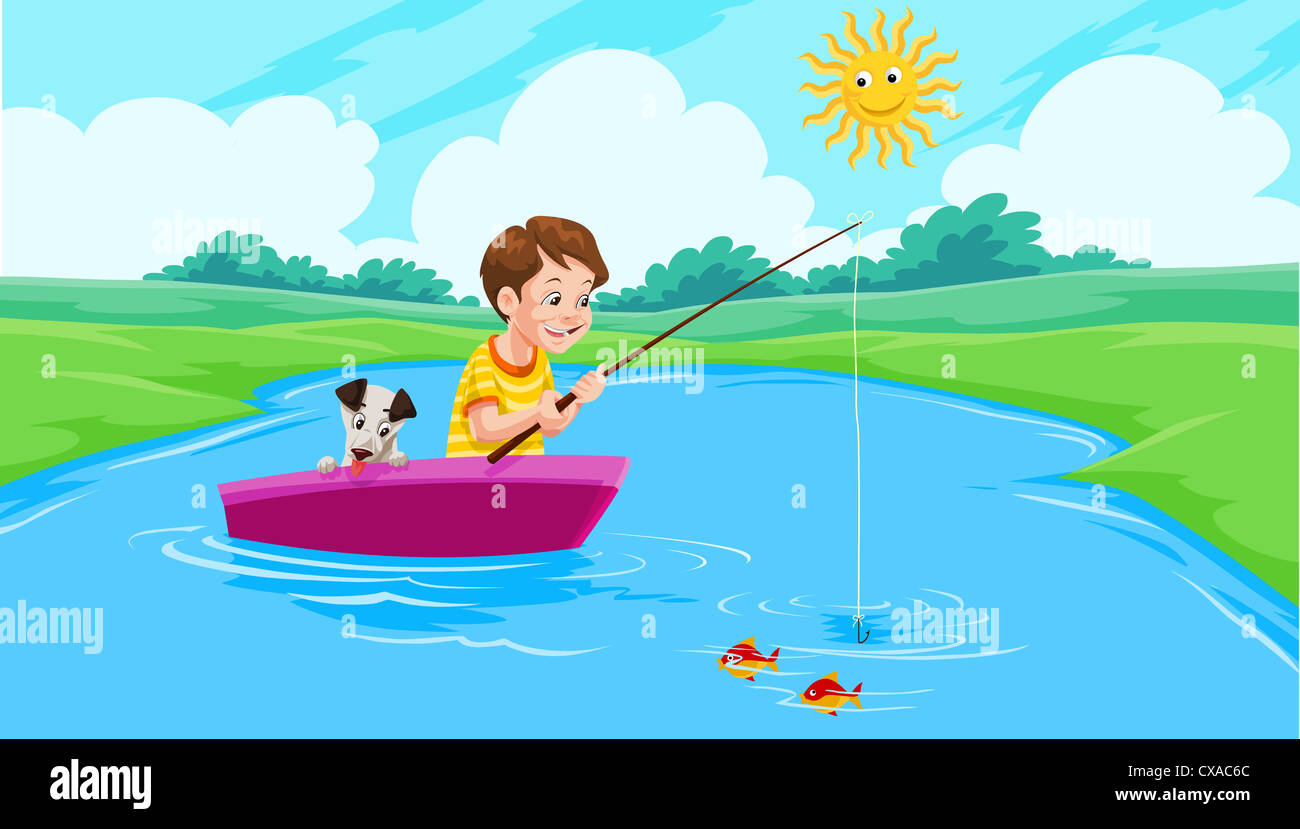 Boy fishing illustration hi-res stock photography and images - Alamy