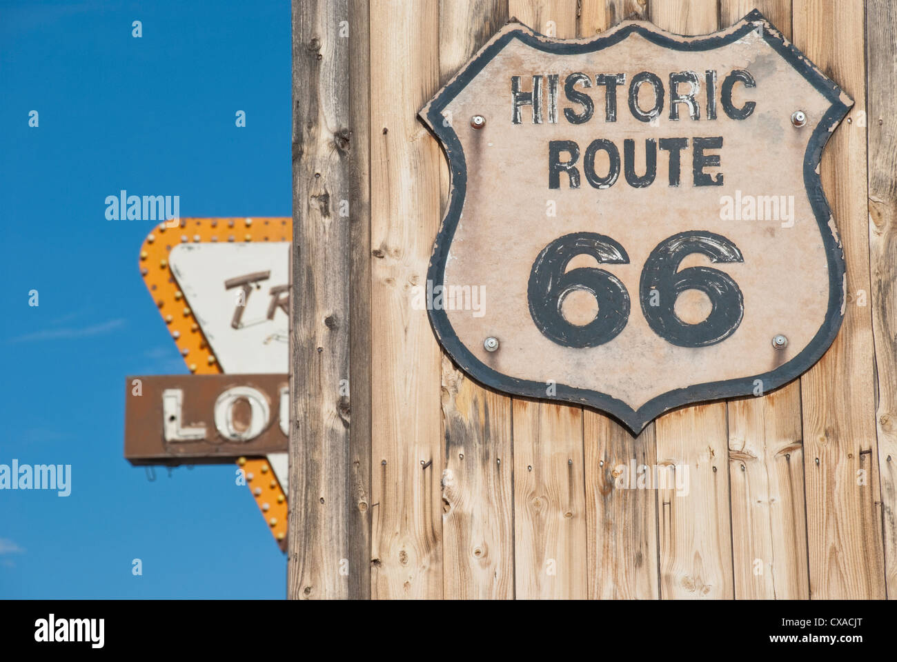 Signs along Route 66 in New Mexico. Stock Photo