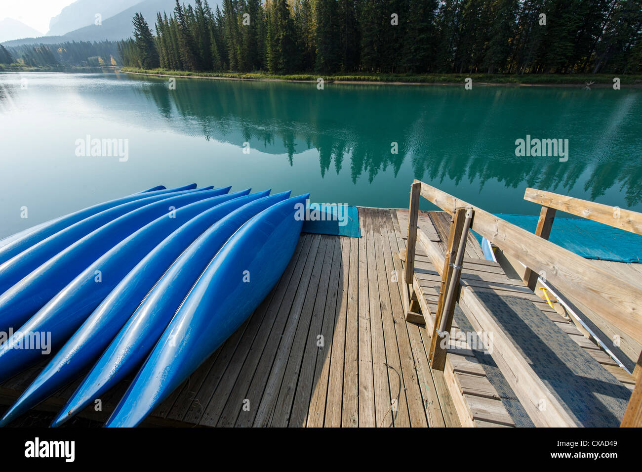 Canoe rental on the Bow River in Banff Alberta, Canada Stock Photo Alamy