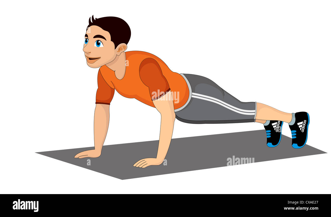 Exercising, man doing push-ups, vector illustration Stock Photo