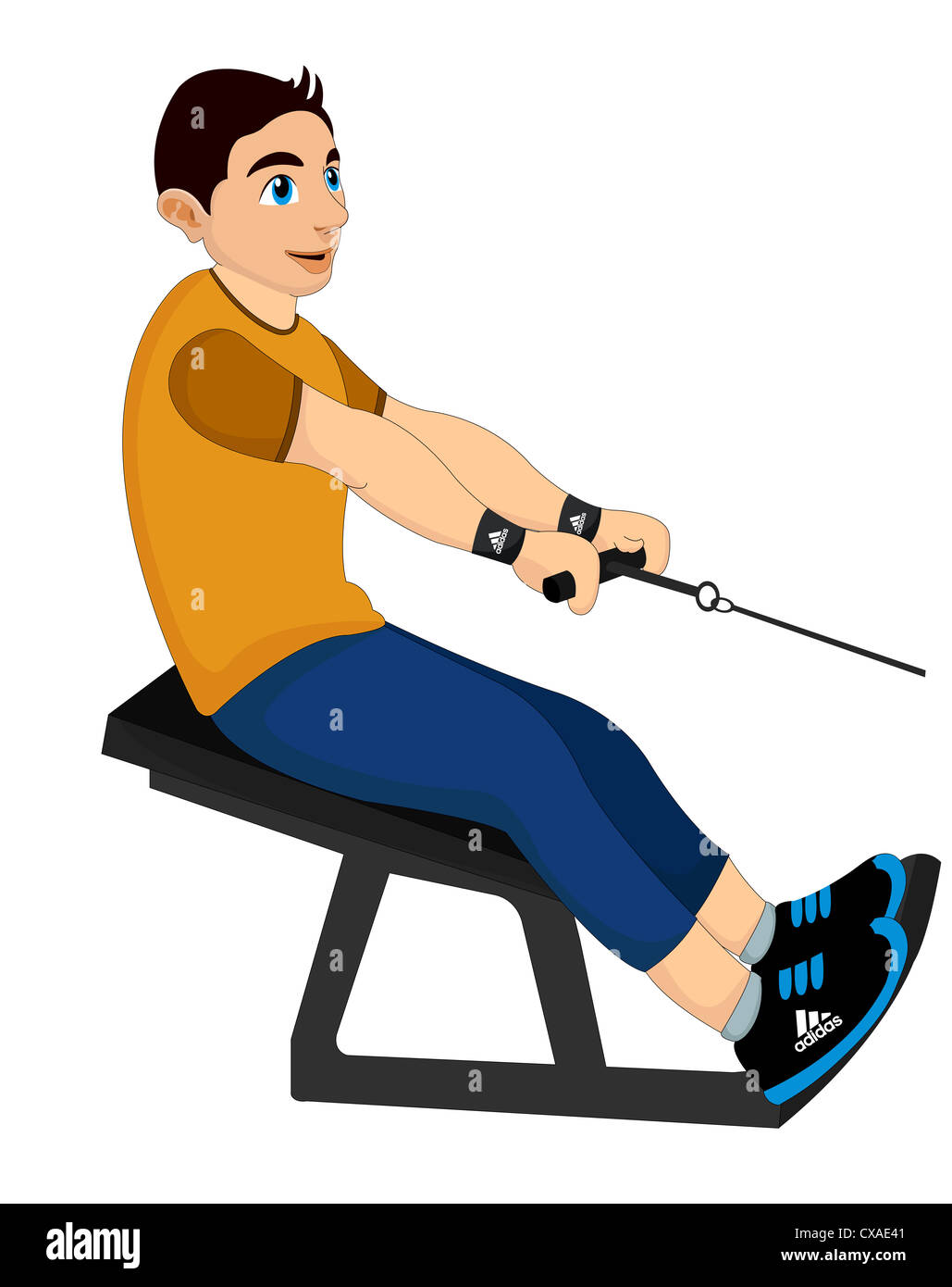 Exercising, man pulling weights, vector illustration Stock Photo - Alamy