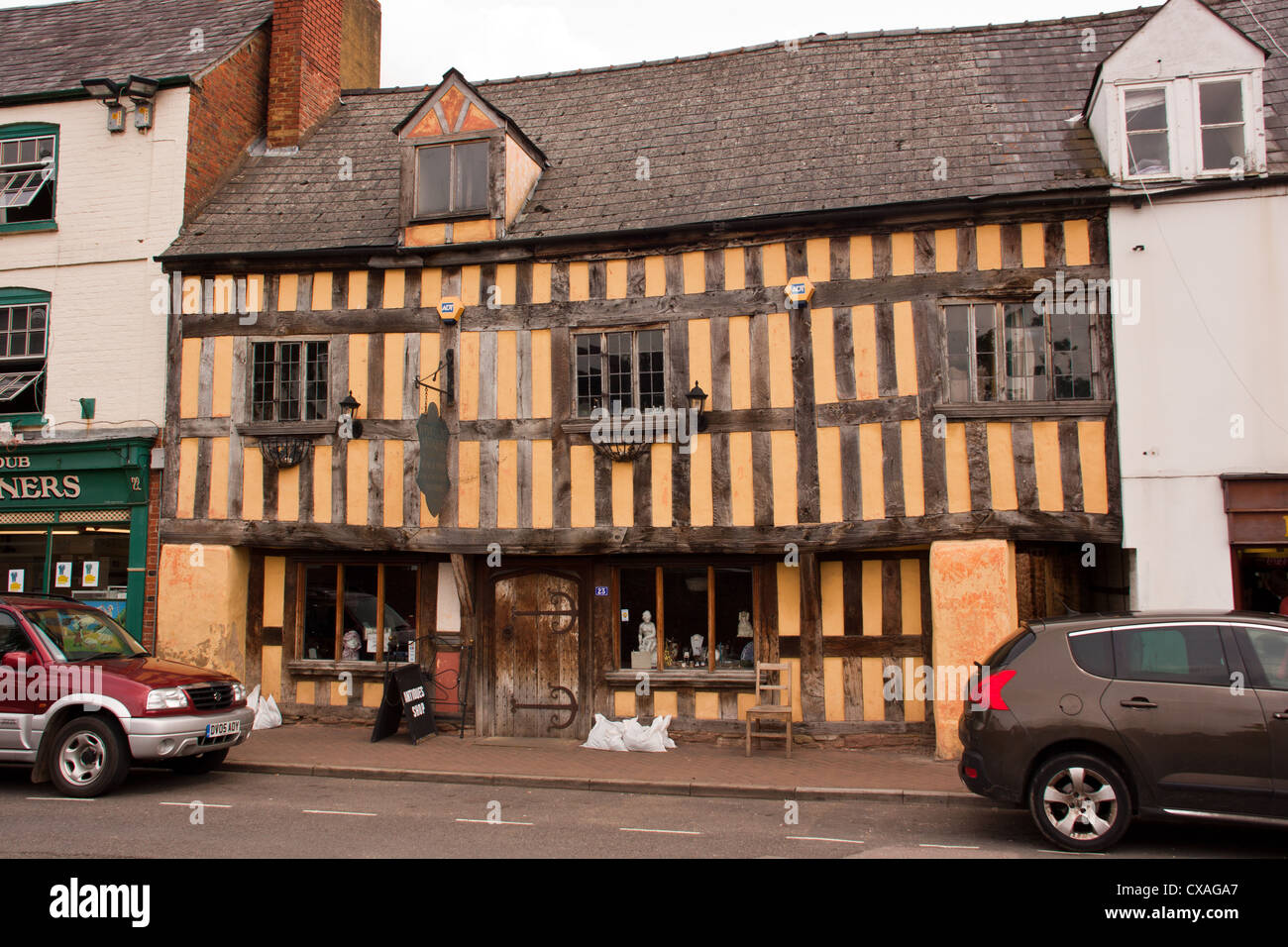 Historic Tudor style timber framed house dwelling probably built in mid 1500's, Ross on Wye, Herefordshire, England, UK. Stock Photo