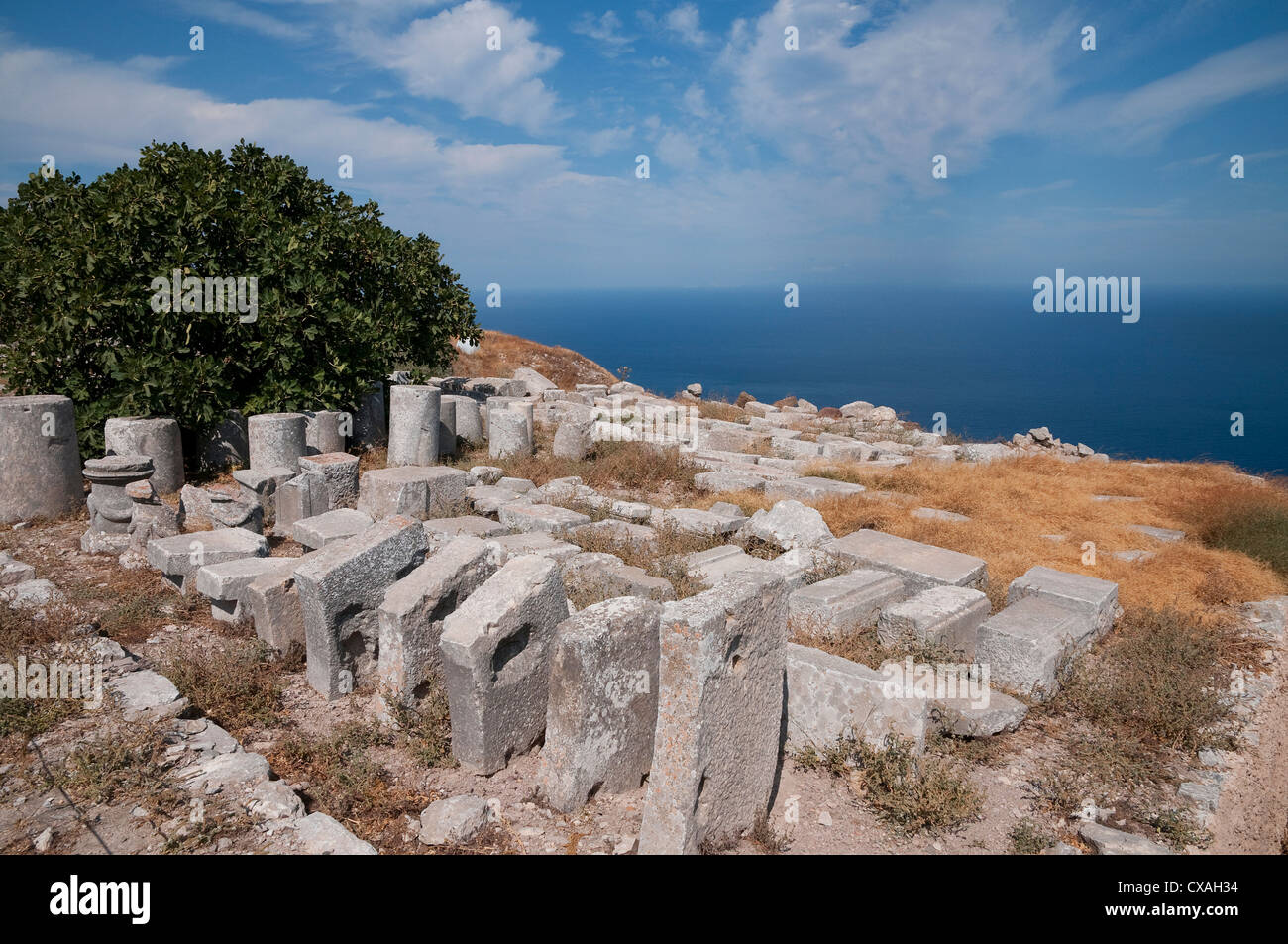 ancient thera, mesa vouno, santorini, greece Stock Photo