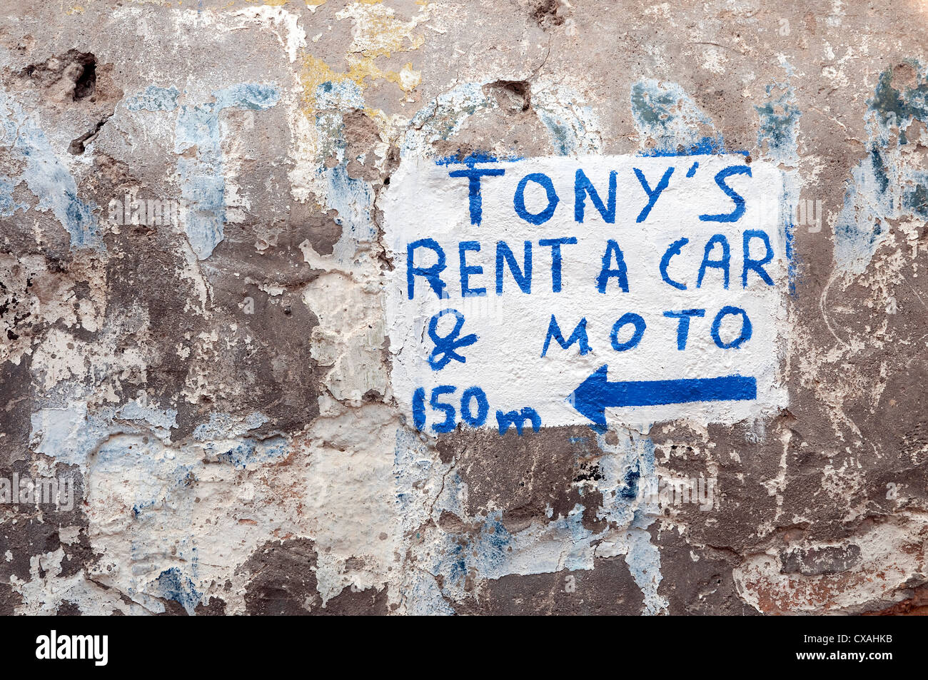 tony's rent a car sign, santorini, greece Stock Photo