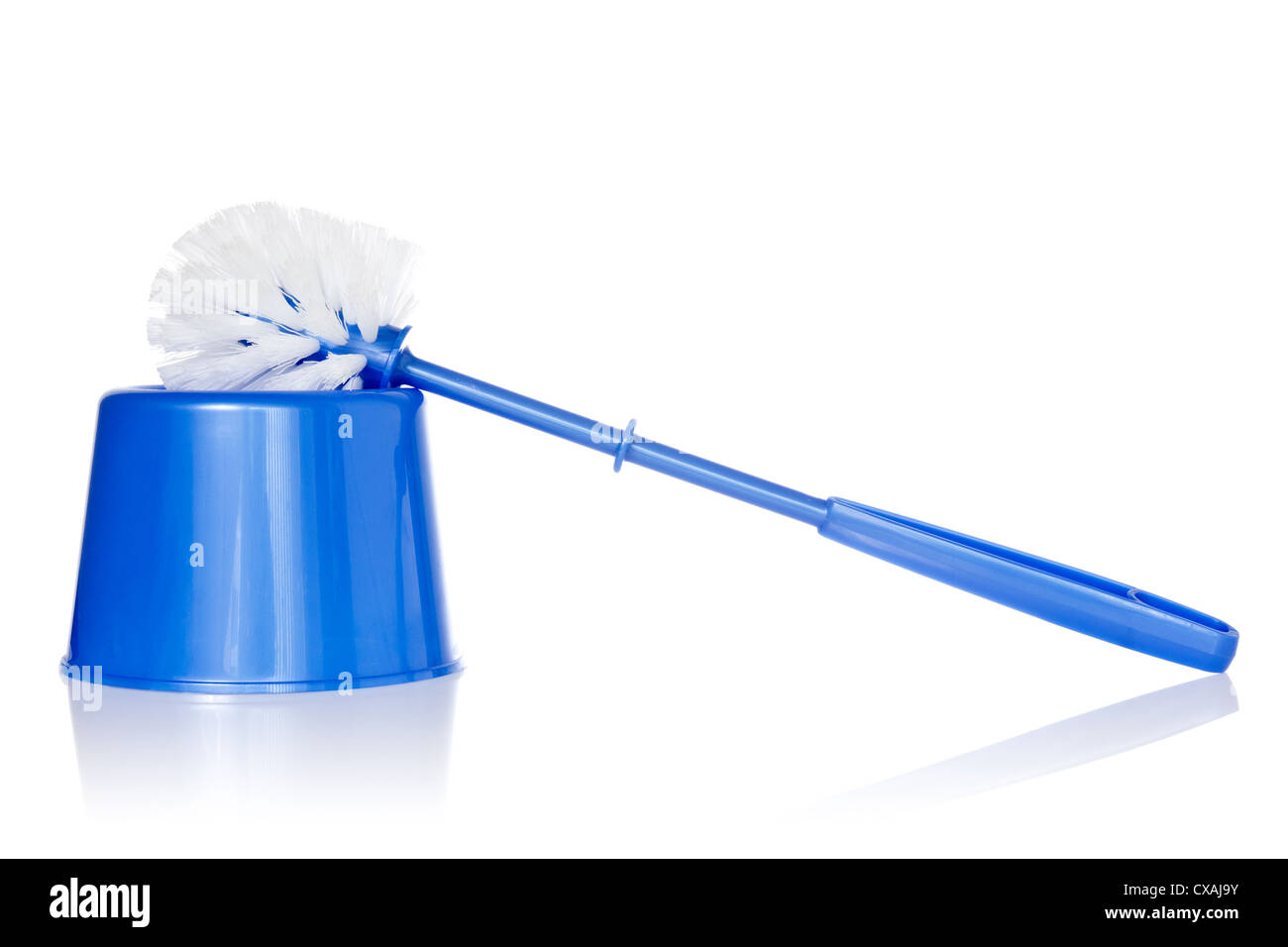 blue toilet brush with reflection on white background Stock Photo - Alamy